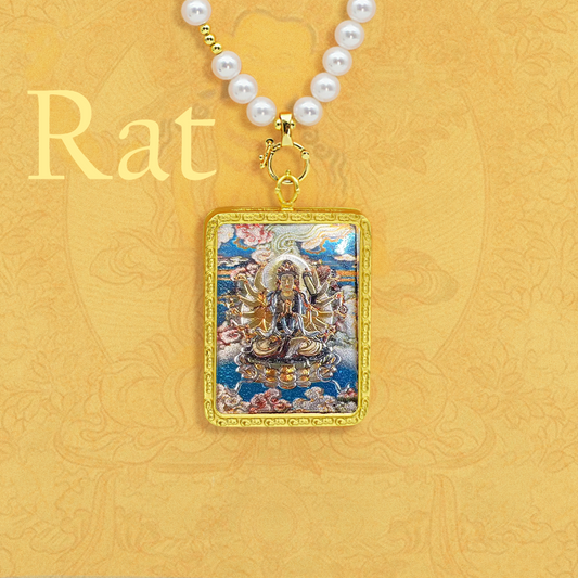 Thangka Chinese Zodiac Guardian Buddha Pendant for Rat · Thousand - Hand Guanyin