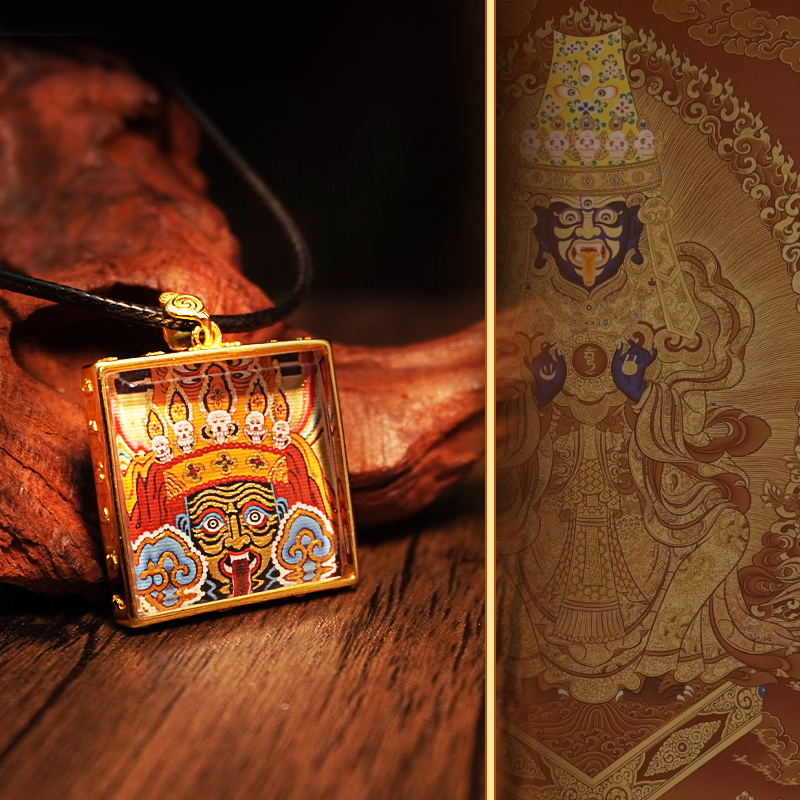 Two-Sided Thangka Pendant: Green Tara &Za Ji | Compassion Meets Protection